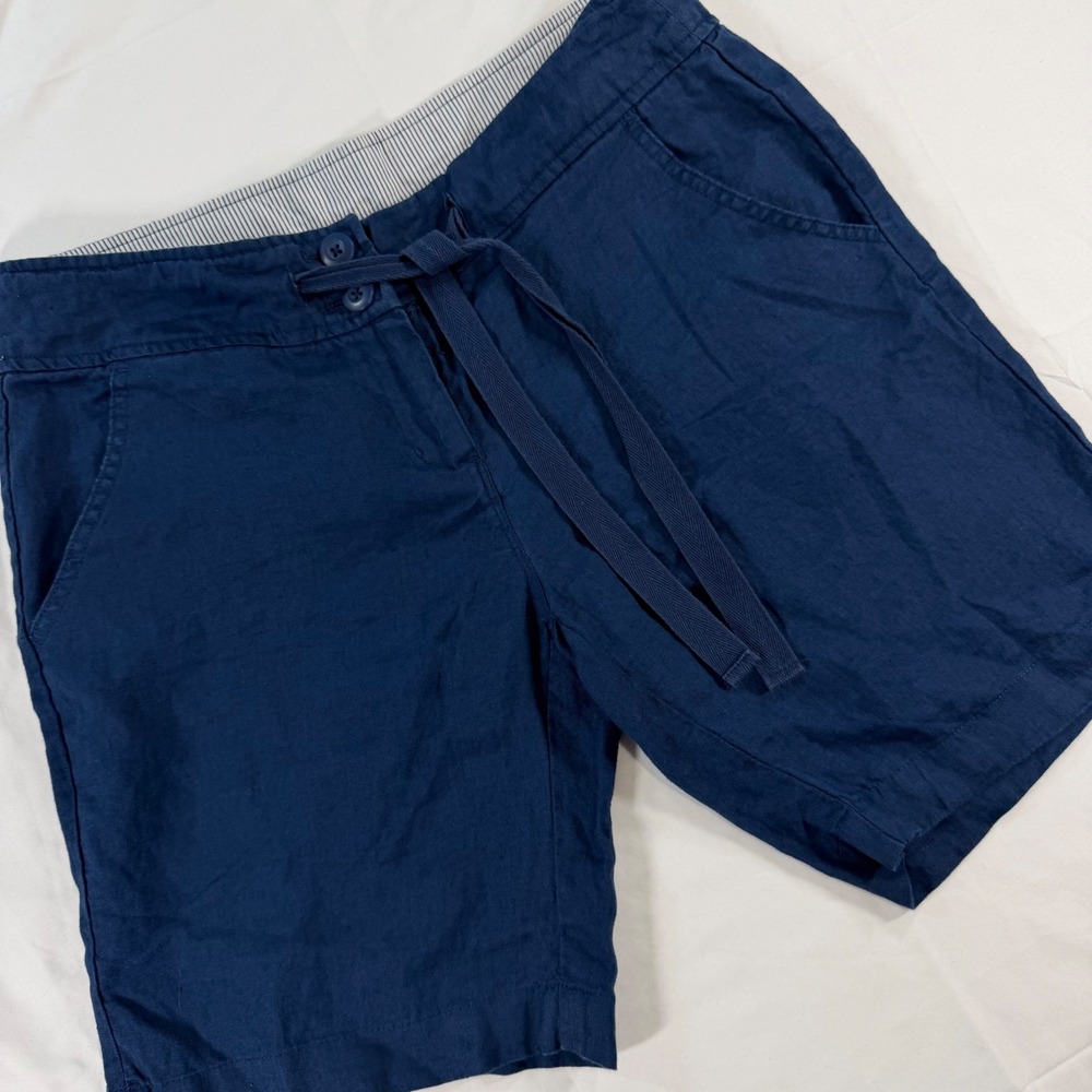 Willi Smith Womens Navy Blue 100% Linen Drawstring Shorts Size 6
